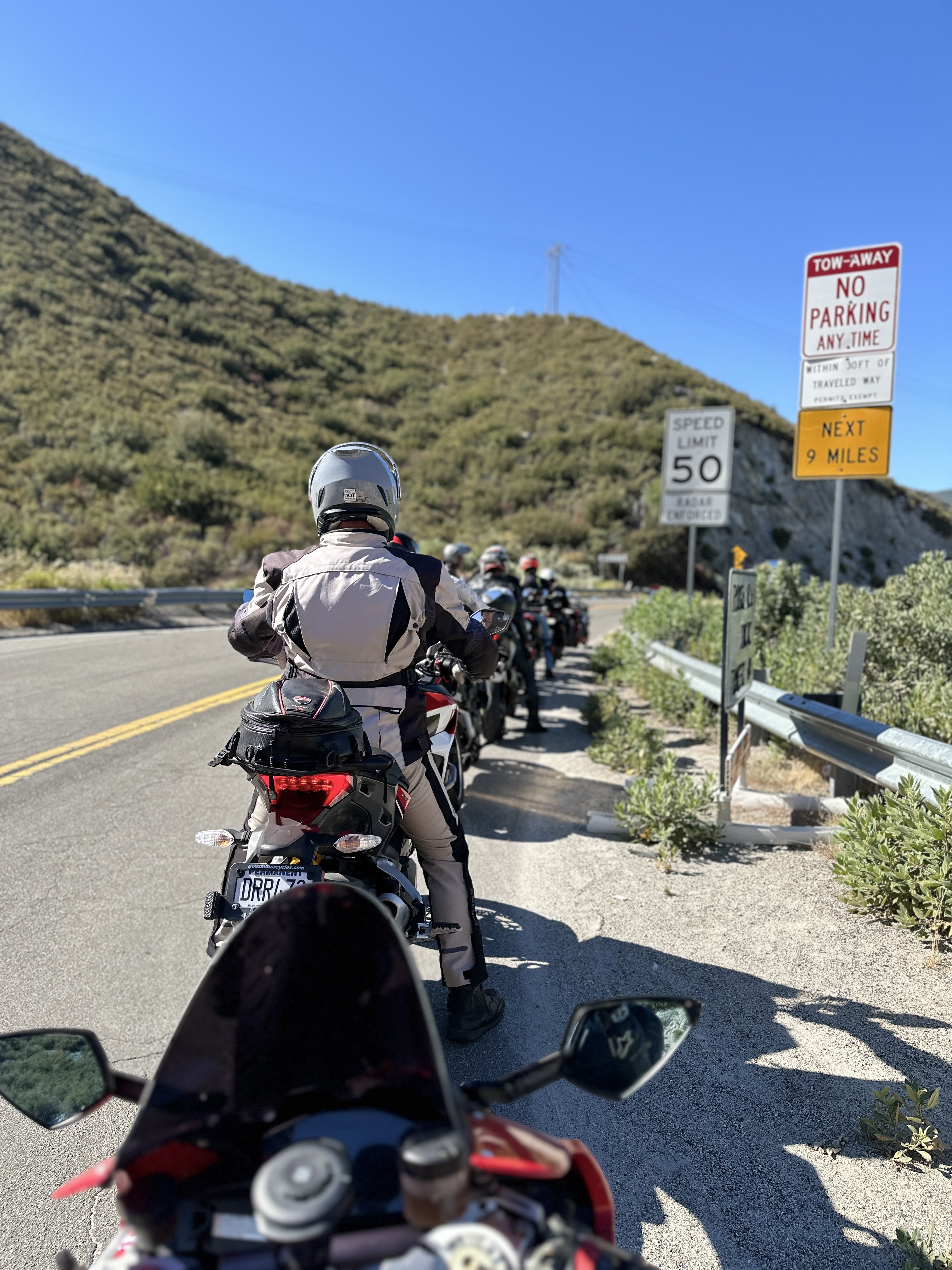 Rider's perspective of group staging for a ride